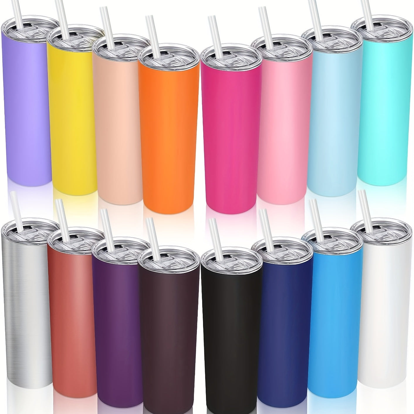 1pc Skinny Tumbler 20oz, Stainless Steel Double Wall Water Bottle, Vacuum Insulated Slim Cup With Lid Straw