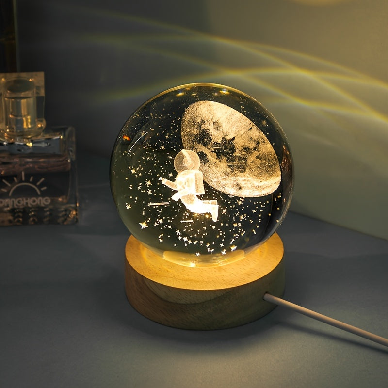 1pc USB Cable 3D Moon/Sky Crystal Ball, Wooden Base Crystal Ball, Creative Crystal Ball Night Lamp, Desktop Decor, Christmas Gift
