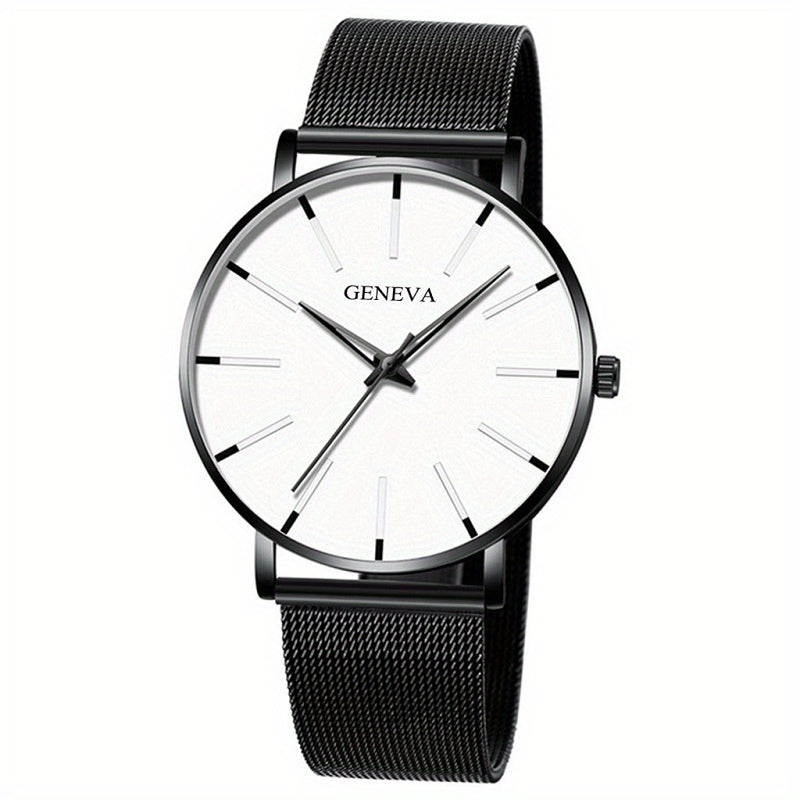 2022 Sleek Mens Ultra-Thin Watch - Elegant Simplicity - Stainless Steel Mesh Band, Quartz Movement, Business Casual
