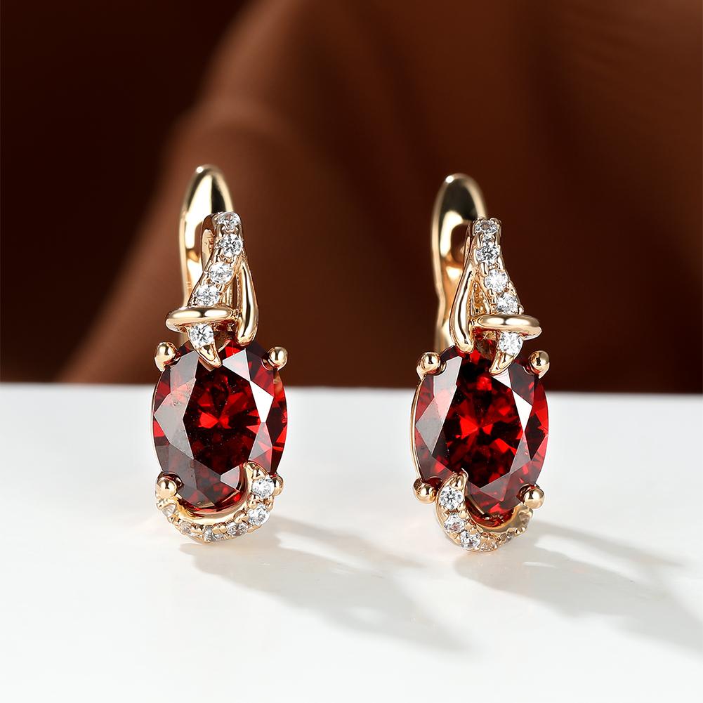 18K Gold Plated Blue Stone Stud Earrings Trendy Women Round Oval Cut White Blue Red Pink Stone Drop Earrings Anniversary Claw Earrings Jewelry
