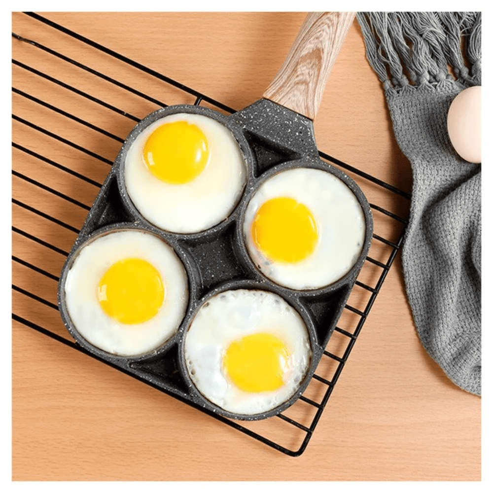 1pc Non-Stick Egg and Hamburger Frying Pan with Wooden Handle for Induction Cooker and Gas Stove - Ideal for Cooking Eggs, Burgers, and More!