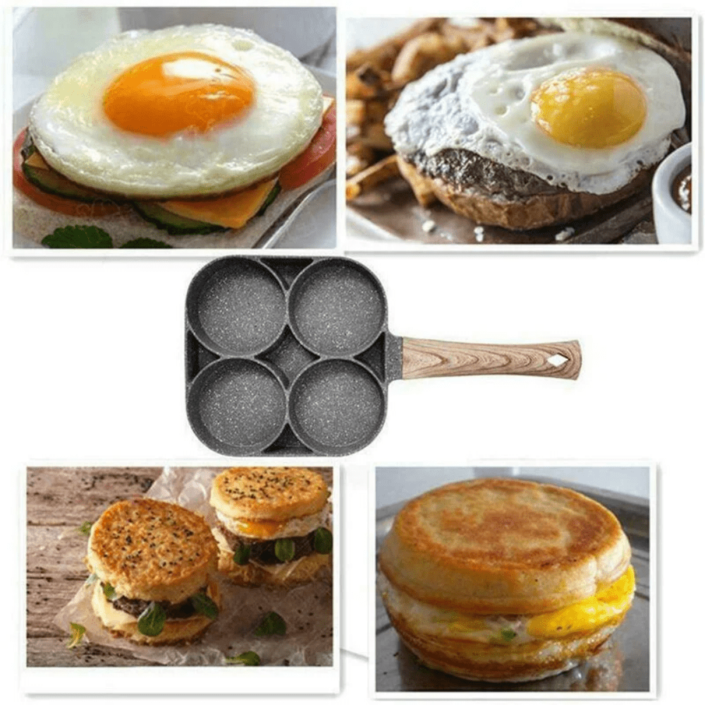 1pc Non-Stick Egg and Hamburger Frying Pan with Wooden Handle for Induction Cooker and Gas Stove - Ideal for Cooking Eggs, Burgers, and More!