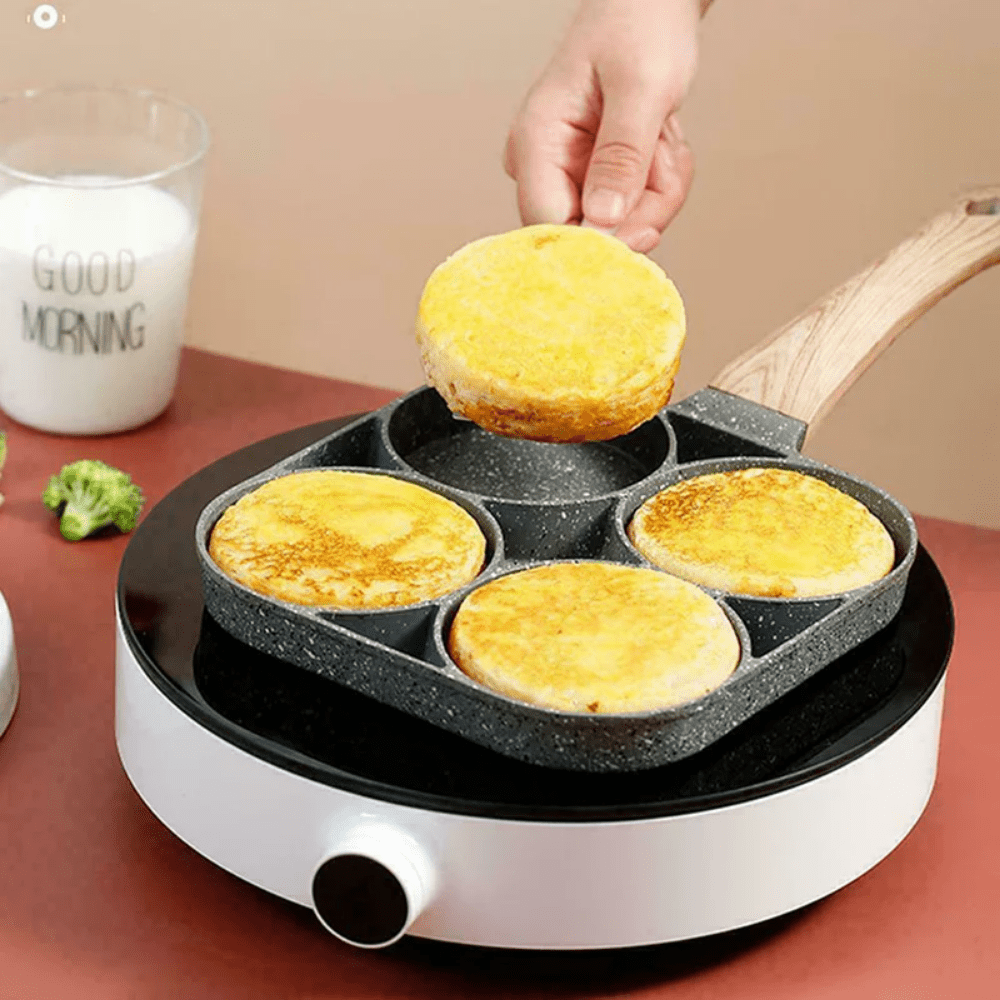 1pc Non-Stick Egg and Hamburger Frying Pan with Wooden Handle for Induction Cooker and Gas Stove - Ideal for Cooking Eggs, Burgers, and More!