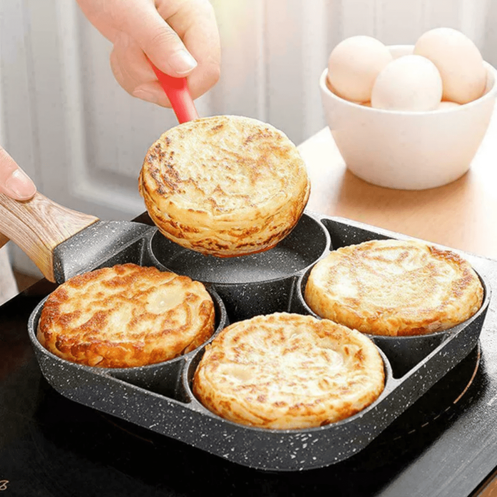 1pc Non-Stick Egg and Hamburger Frying Pan with Wooden Handle for Induction Cooker and Gas Stove - Ideal for Cooking Eggs, Burgers, and More!