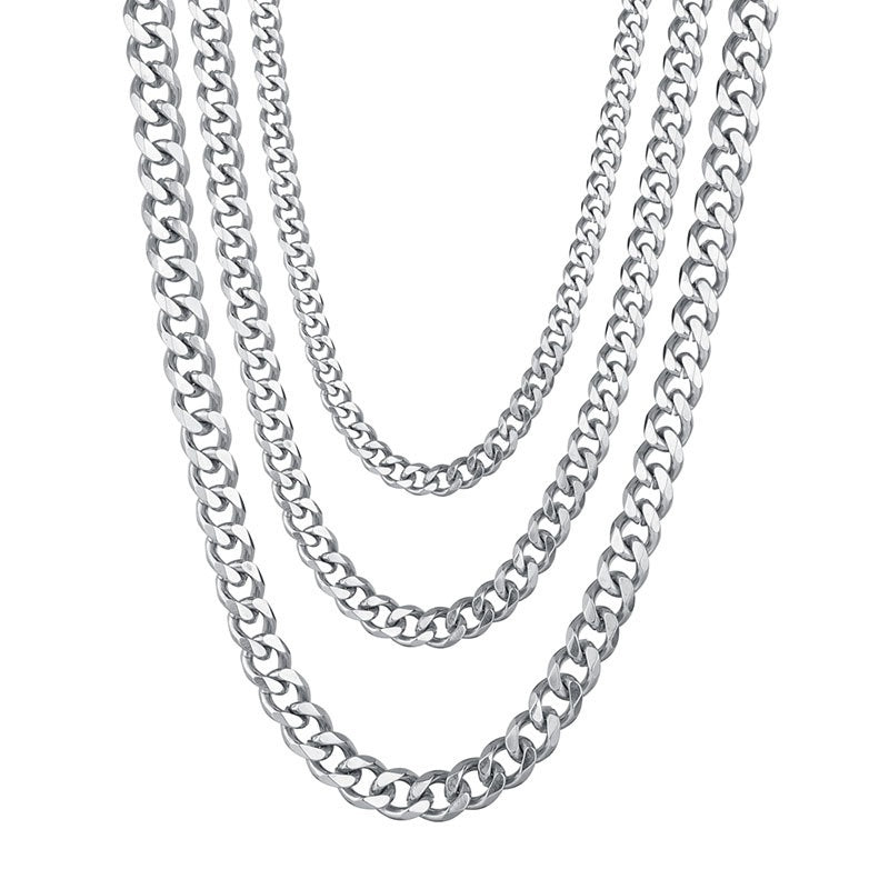 1pc Men's Stainless Steel Cuban Link Chain Necklace, Artificial Jewelry Accessories, 3.0mm/5.0mm/7.0mm Length 60cm/23.62''