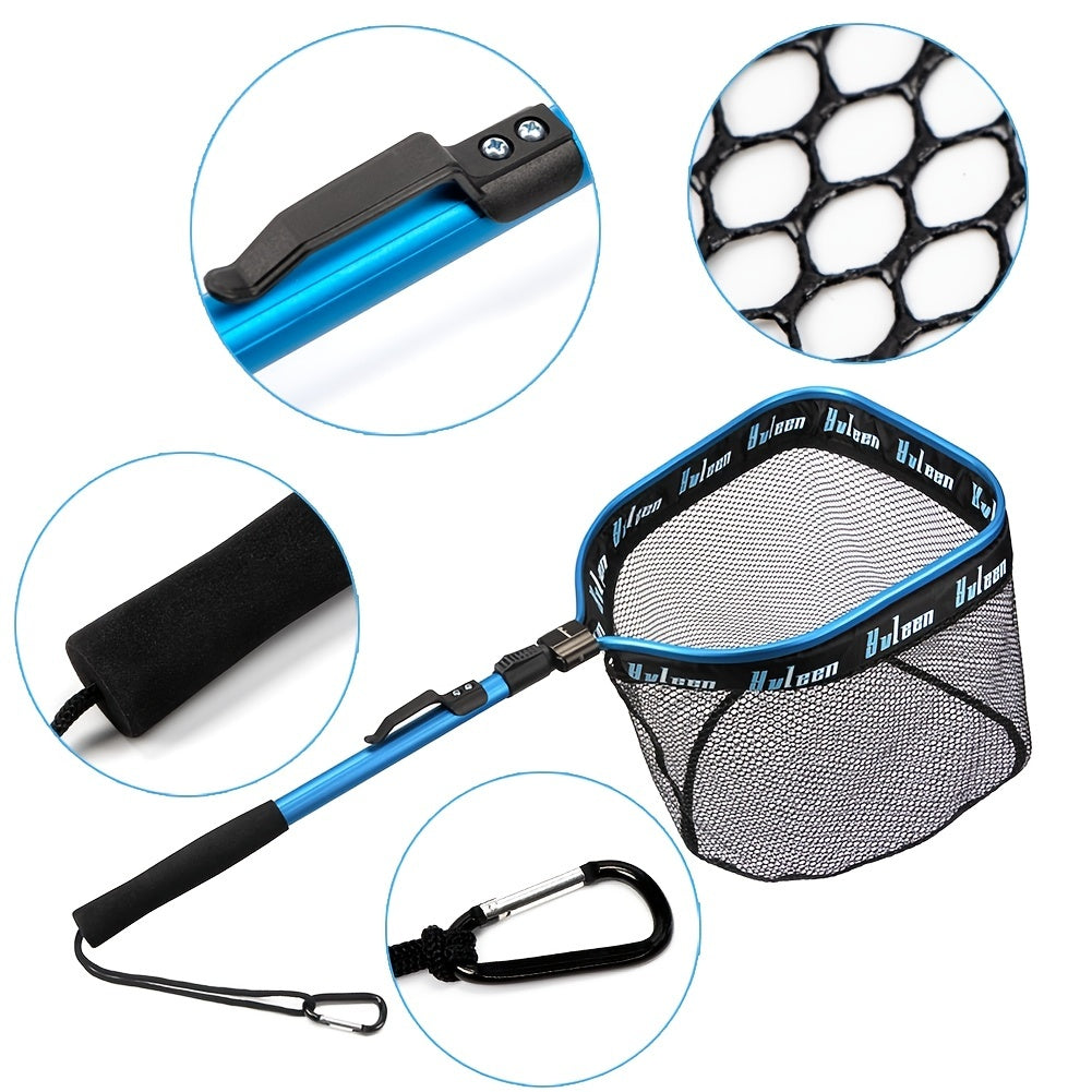 YVLEEN Floating Fishing Net - Foldable Aluminum Frame with Rubber Coated Mesh, Lightweight & Durable for Freshwater & Saltwater Fishing, Easy Catch & Release, Blue & Black Design, Portable Angling Gear | Foldable Design | Erg