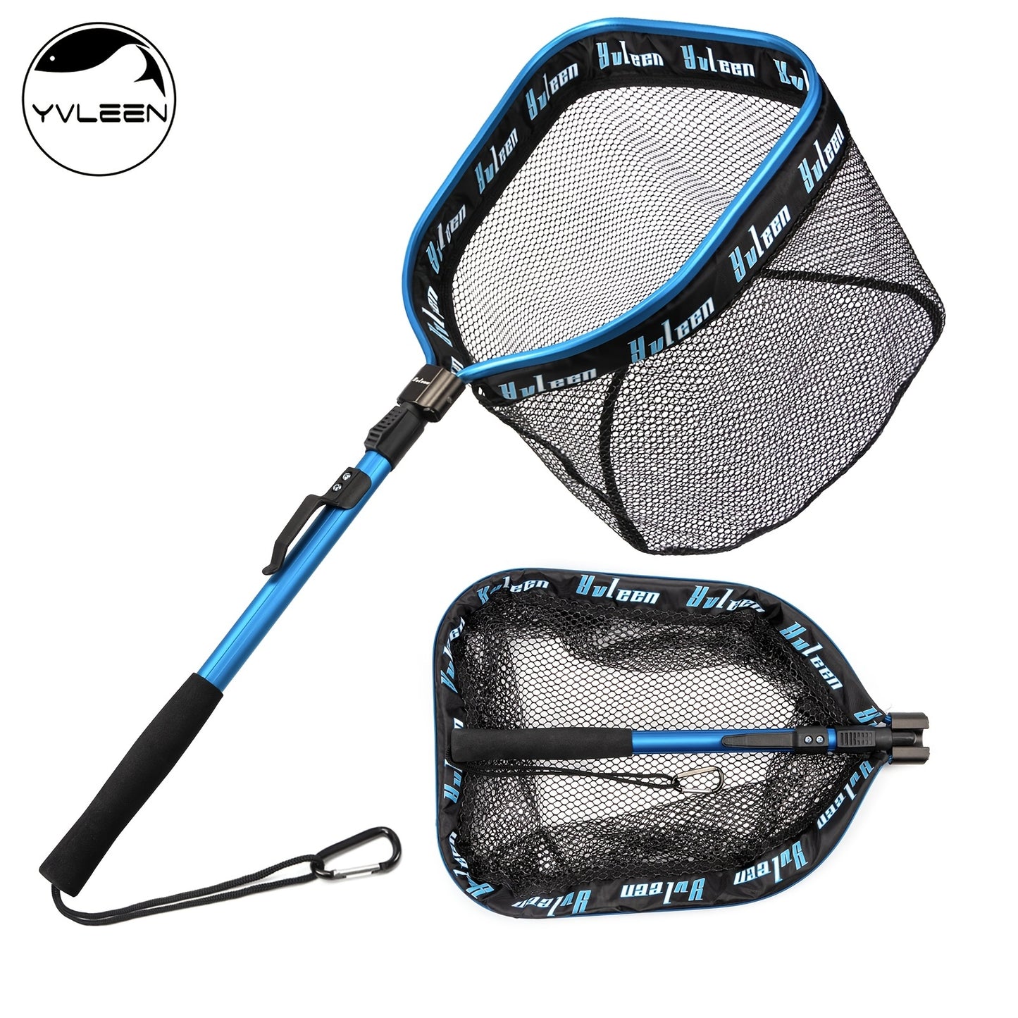 YVLEEN Floating Fishing Net - Foldable Aluminum Frame with Rubber Coated Mesh, Lightweight & Durable for Freshwater & Saltwater Fishing, Easy Catch & Release, Blue & Black Design, Portable Angling Gear | Foldable Design | Erg