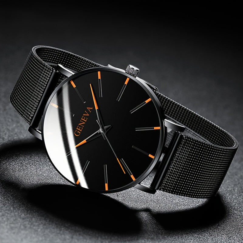 2022 Sleek Mens Ultra-Thin Watch - Elegant Simplicity - Stainless Steel Mesh Band, Quartz Movement, Business Casual