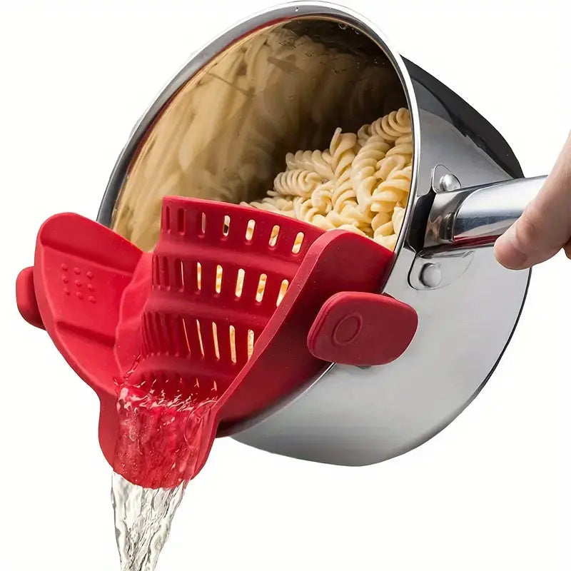 1pc Universal Silicone Strainer - Snap-On, Adjustable Fit for Various Cookware - Hassle-Free Draining for Pasta, Veggies & More
