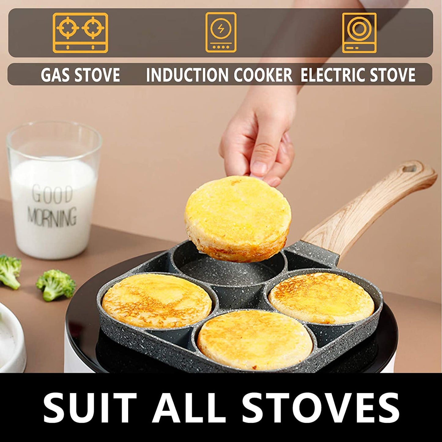 1pc Non-Stick Egg and Hamburger Frying Pan with Wooden Handle for Induction Cooker and Gas Stove - Ideal for Cooking Eggs, Burgers, and More!