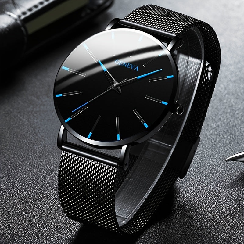 2022 Sleek Mens Ultra-Thin Watch - Elegant Simplicity - Stainless Steel Mesh Band, Quartz Movement, Business Casual