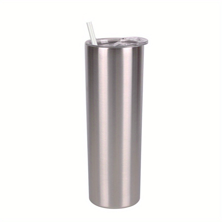 1pc Skinny Tumbler 20oz, Stainless Steel Double Wall Water Bottle, Vacuum Insulated Slim Cup With Lid Straw