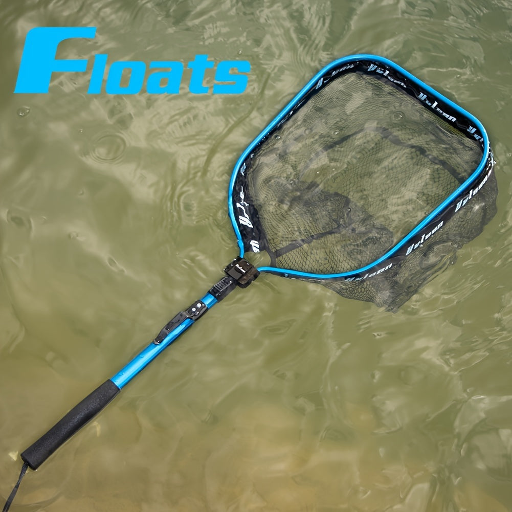 YVLEEN Floating Fishing Net - Foldable Aluminum Frame with Rubber Coated Mesh, Lightweight & Durable for Freshwater & Saltwater Fishing, Easy Catch & Release, Blue & Black Design, Portable Angling Gear | Foldable Design | Erg