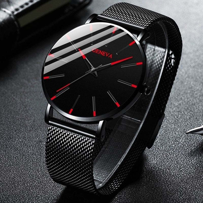 2022 Sleek Mens Ultra-Thin Watch - Elegant Simplicity - Stainless Steel Mesh Band, Quartz Movement, Business Casual