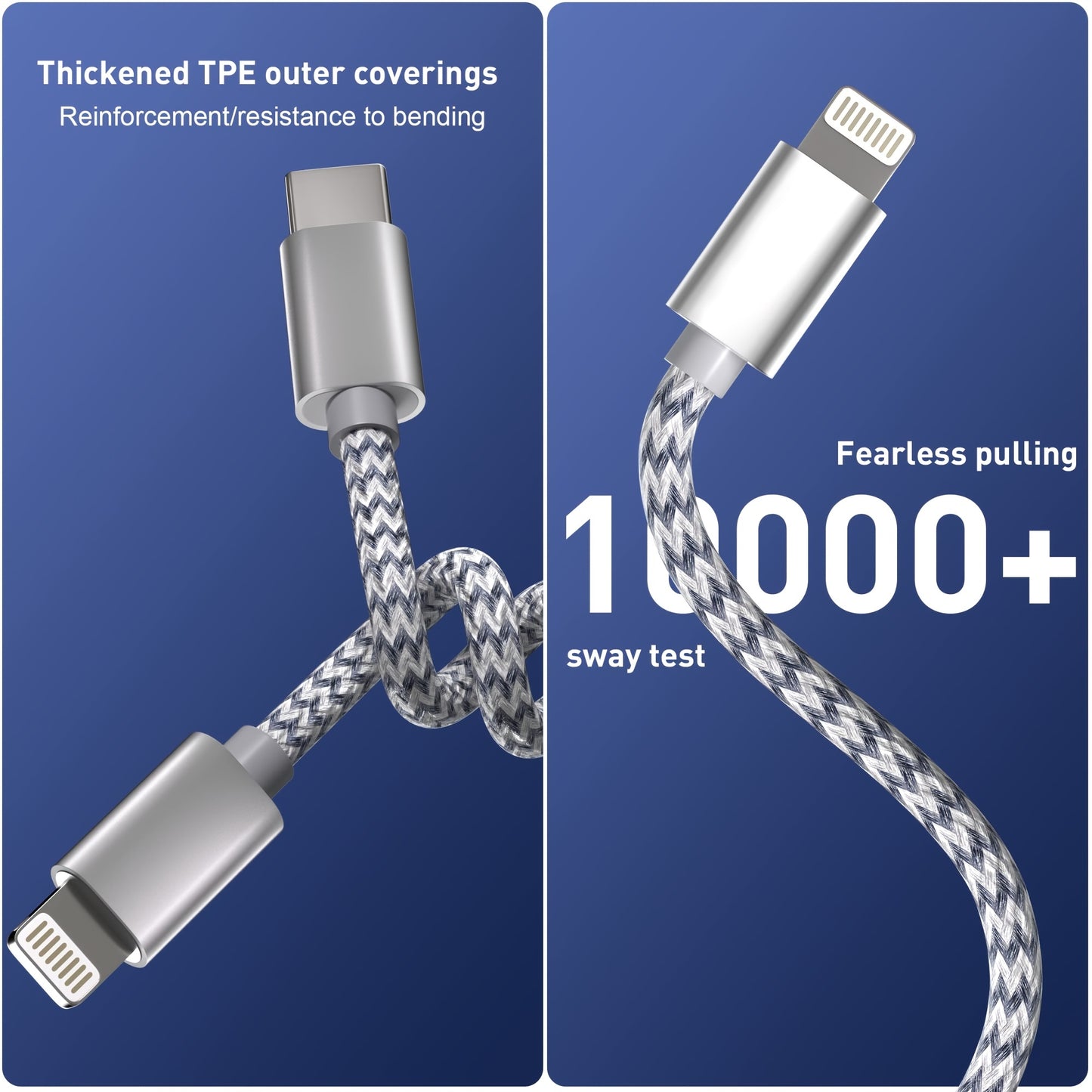 3-Pack 6FT Durable MFi Certified USB C to Lightning Cable - Fast Charging, Nylon Braided, Tangle-Free Design for iPhone 14/13/12/11 Pro Max, Grey & White