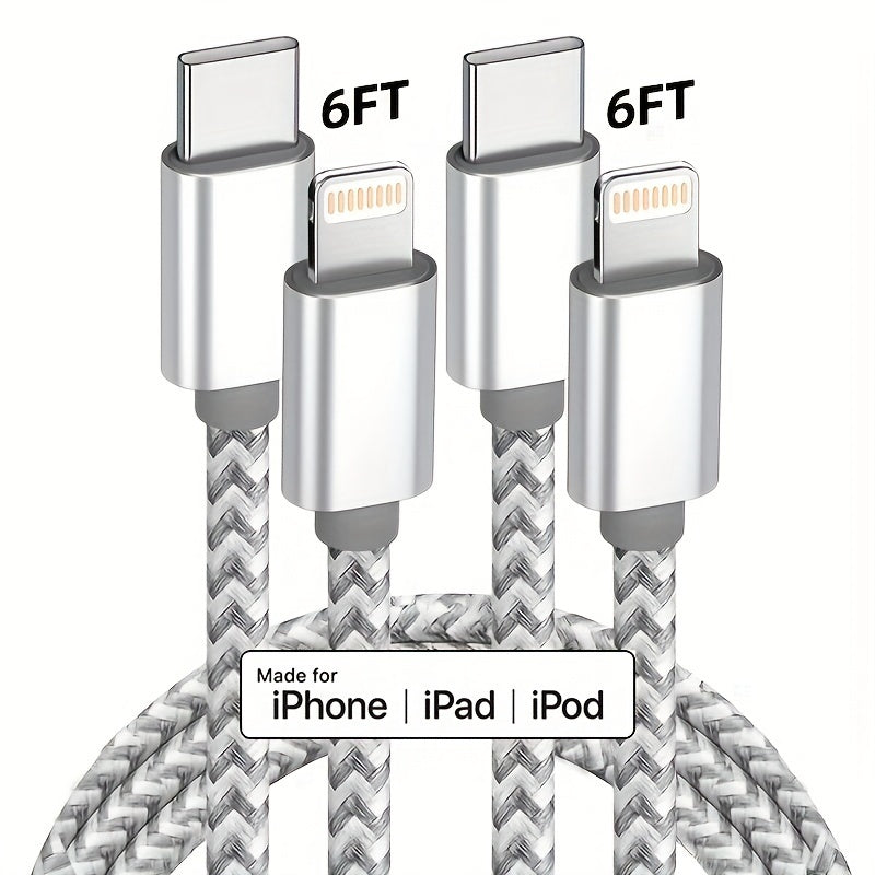3-Pack 6FT Durable MFi Certified USB C to Lightning Cable - Fast Charging, Nylon Braided, Tangle-Free Design for iPhone 14/13/12/11 Pro Max, Grey & White