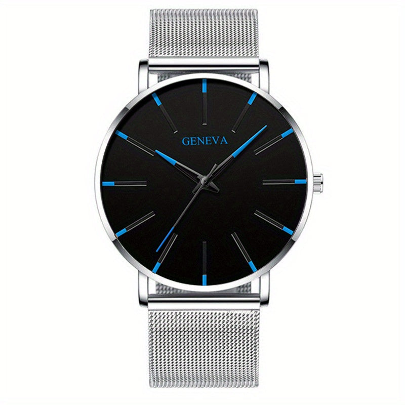 2022 Sleek Mens Ultra-Thin Watch - Elegant Simplicity - Stainless Steel Mesh Band, Quartz Movement, Business Casual