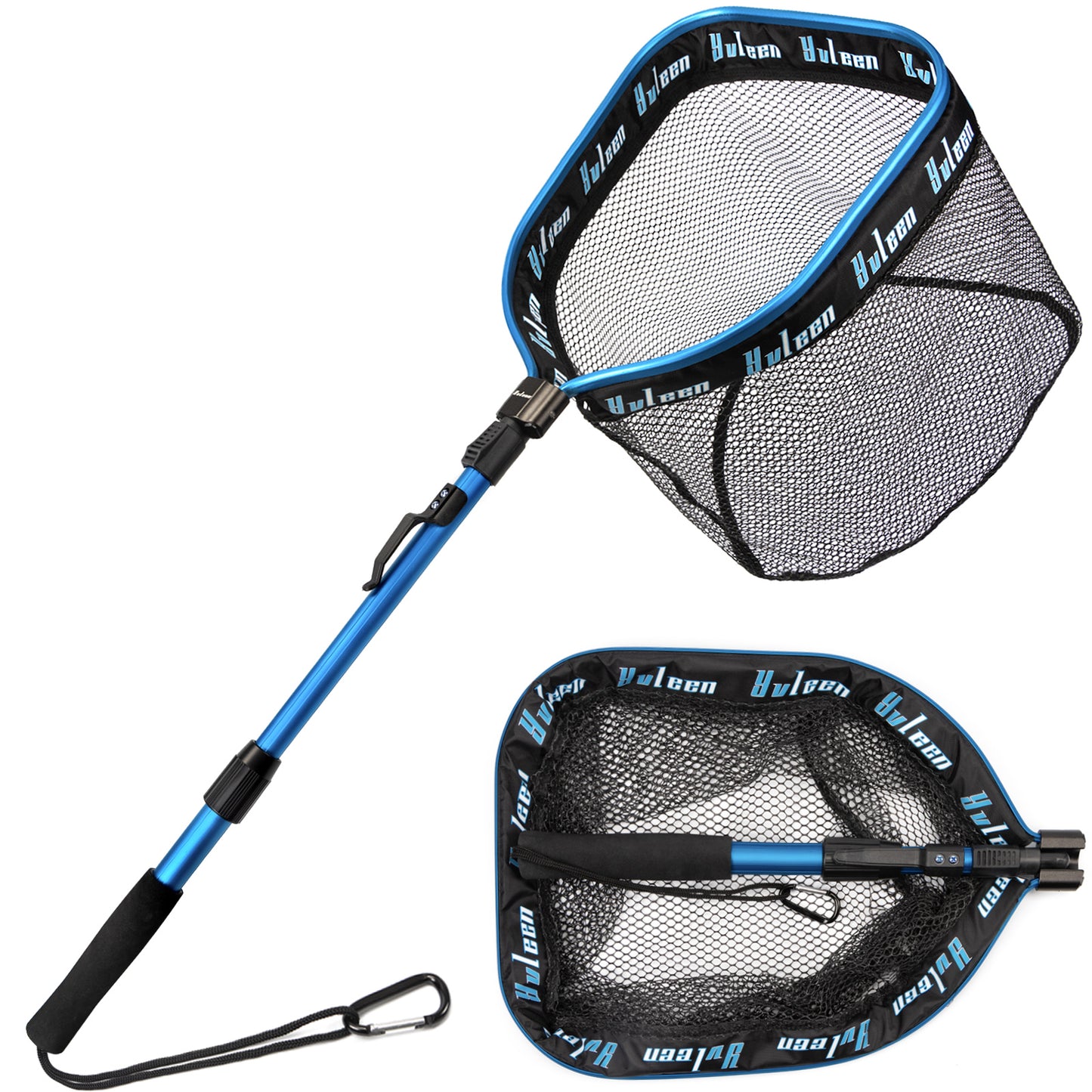 YVLEEN Floating Fishing Net - Foldable Aluminum Frame with Rubber Coated Mesh, Lightweight & Durable for Freshwater & Saltwater Fishing, Easy Catch & Release, Blue & Black Design, Portable Angling Gear | Foldable Design | Erg