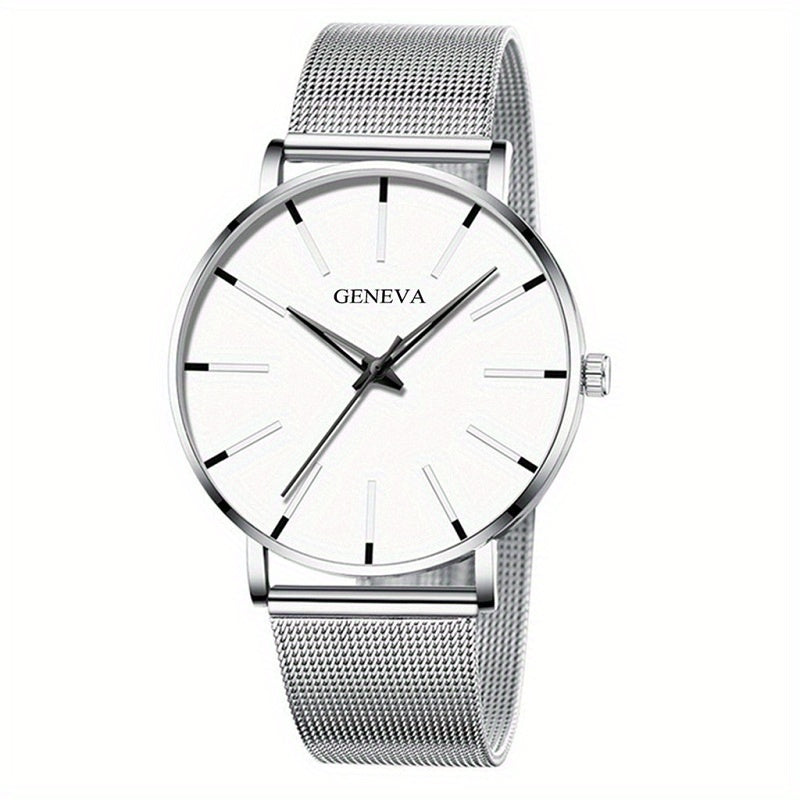 2022 Sleek Mens Ultra-Thin Watch - Elegant Simplicity - Stainless Steel Mesh Band, Quartz Movement, Business Casual