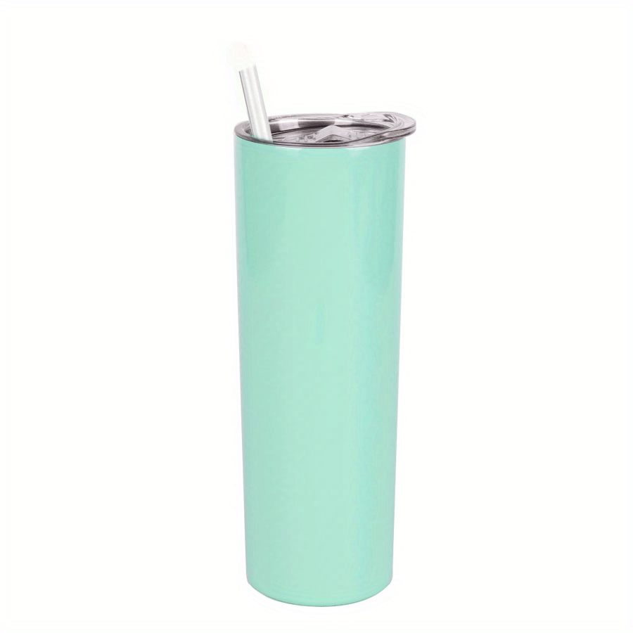 1pc Skinny Tumbler 20oz, Stainless Steel Double Wall Water Bottle, Vacuum Insulated Slim Cup With Lid Straw