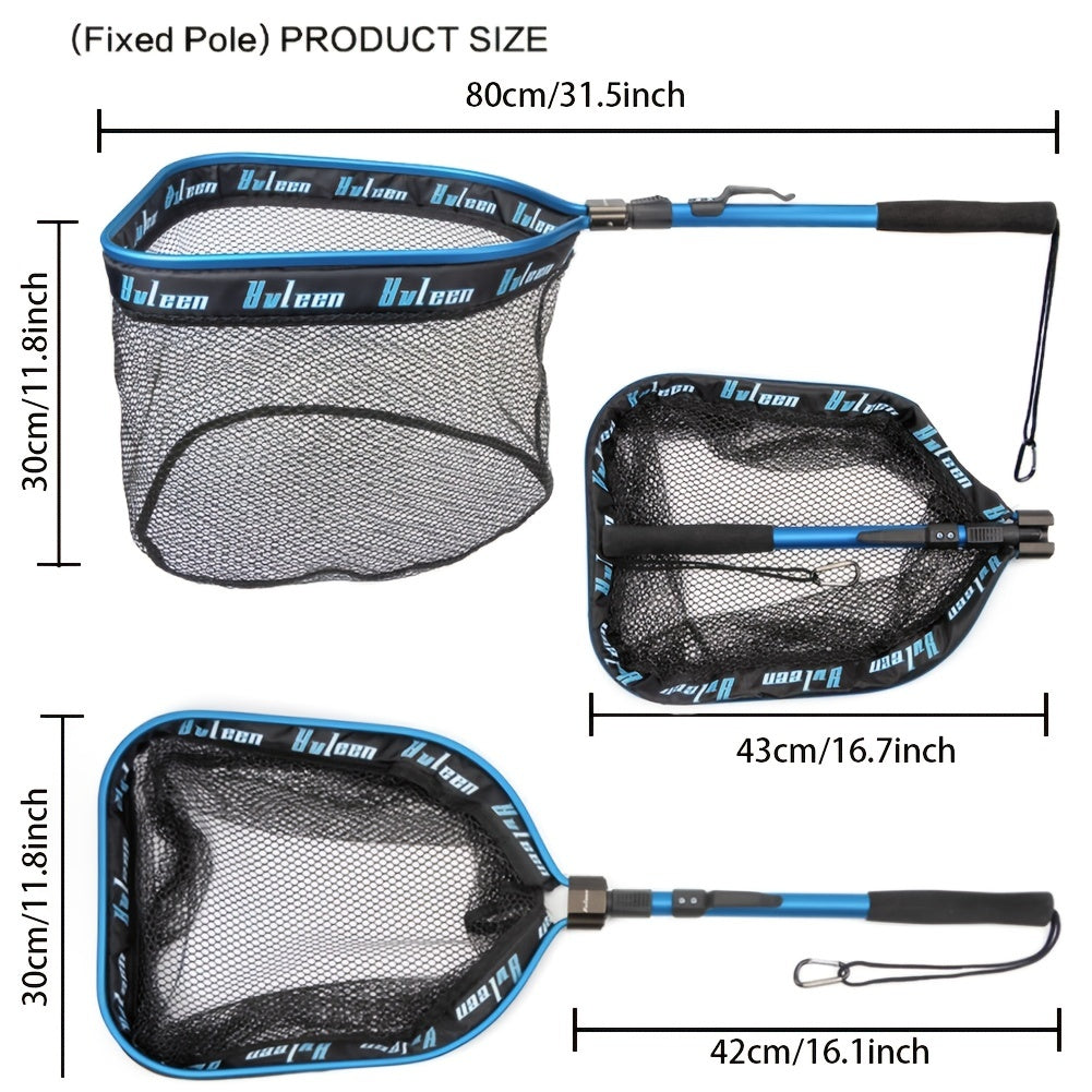 YVLEEN Floating Fishing Net - Foldable Aluminum Frame with Rubber Coated Mesh, Lightweight & Durable for Freshwater & Saltwater Fishing, Easy Catch & Release, Blue & Black Design, Portable Angling Gear | Foldable Design | Erg