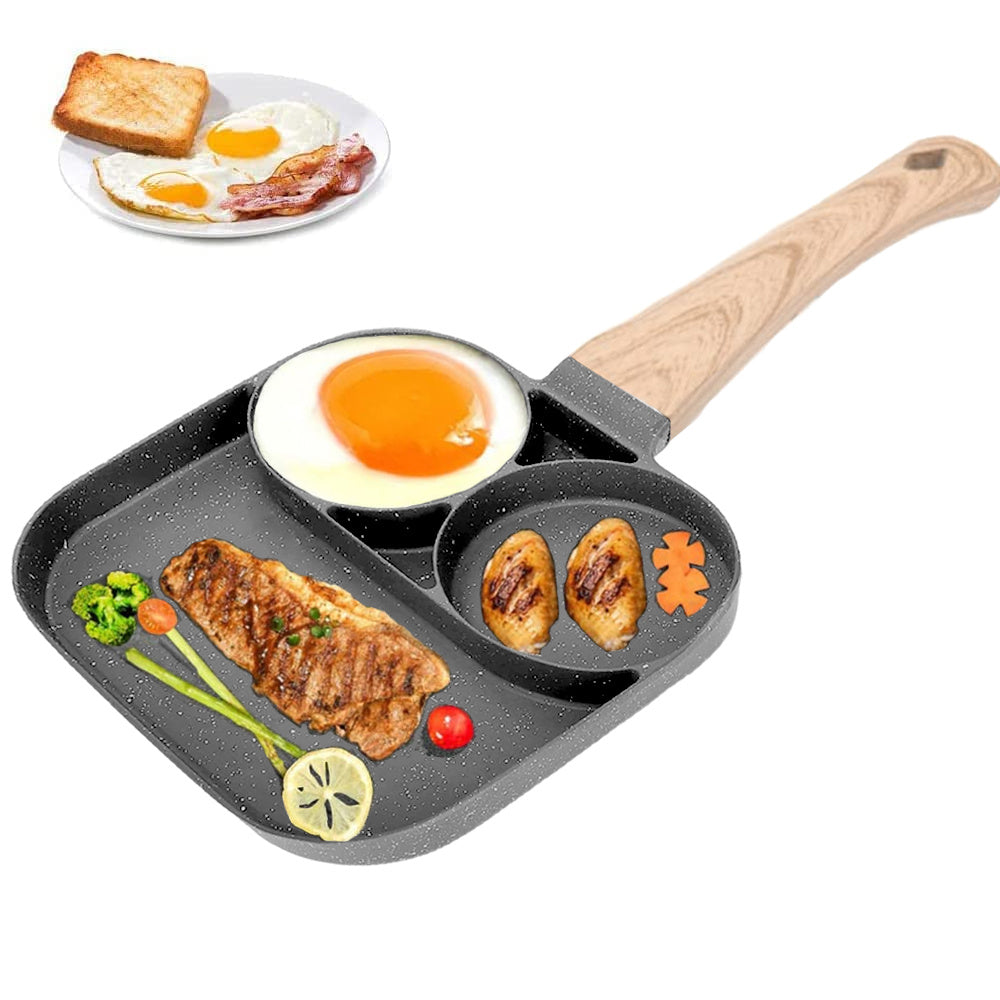 1pc Non-Stick Egg and Hamburger Frying Pan with Wooden Handle for Induction Cooker and Gas Stove - Ideal for Cooking Eggs, Burgers, and More!