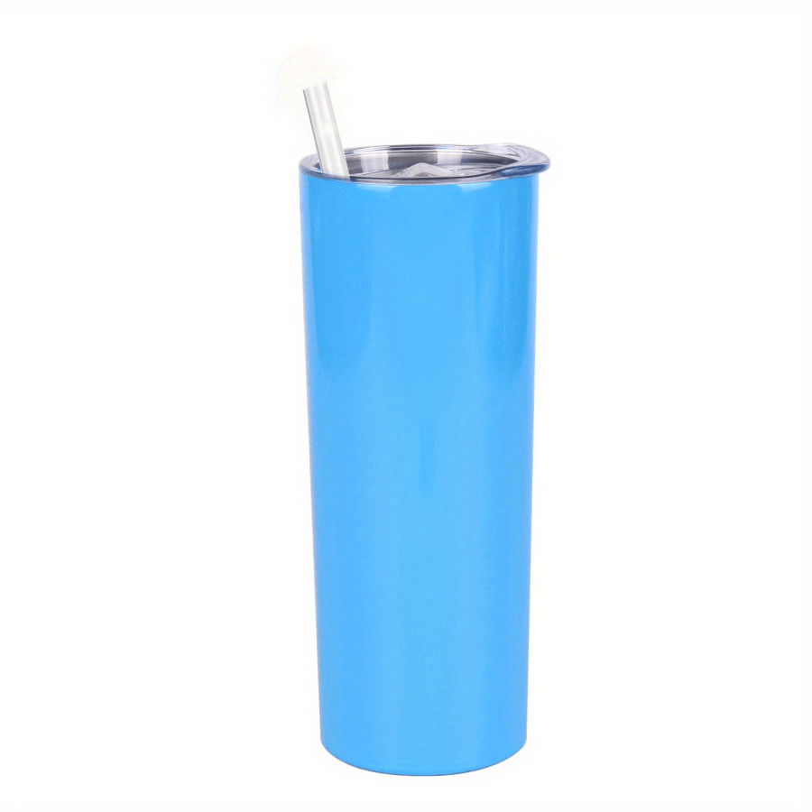 1pc Skinny Tumbler 20oz, Stainless Steel Double Wall Water Bottle, Vacuum Insulated Slim Cup With Lid Straw