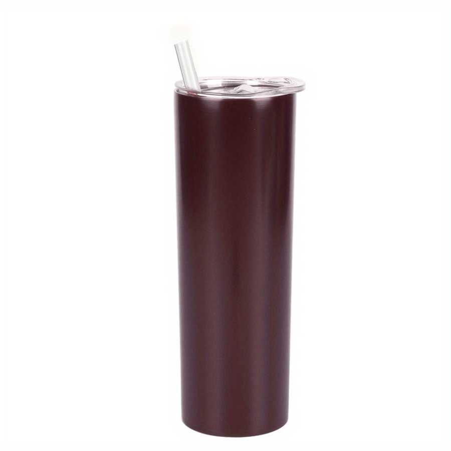 1pc Skinny Tumbler 20oz, Stainless Steel Double Wall Water Bottle, Vacuum Insulated Slim Cup With Lid Straw