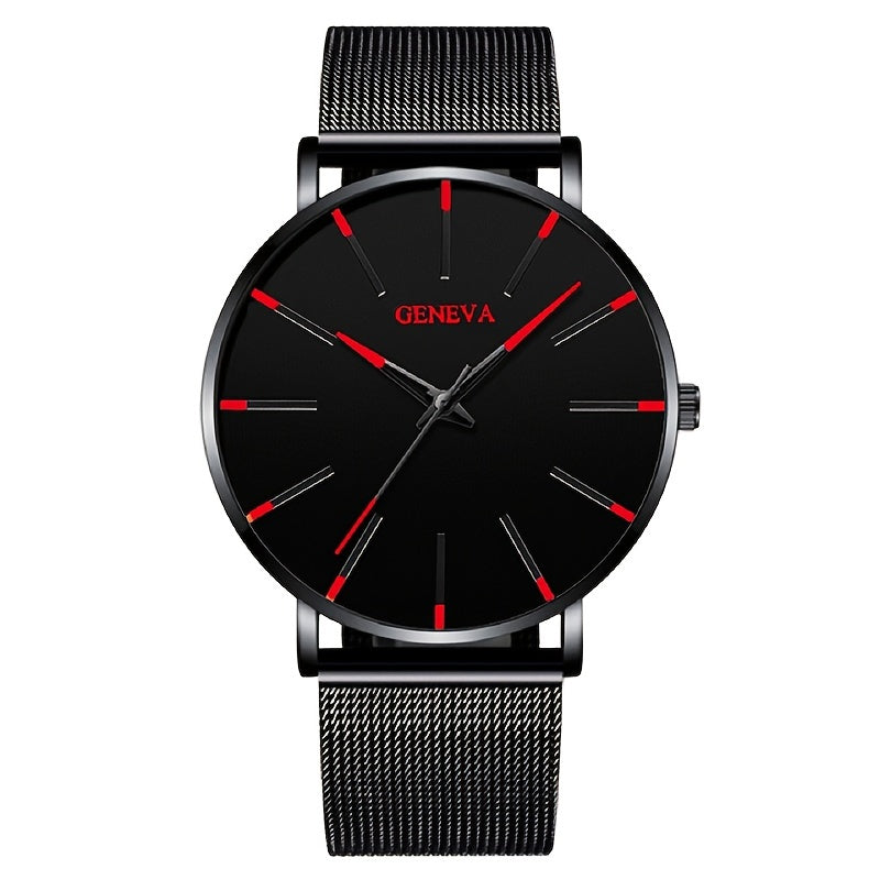 2022 Sleek Mens Ultra-Thin Watch - Elegant Simplicity - Stainless Steel Mesh Band, Quartz Movement, Business Casual