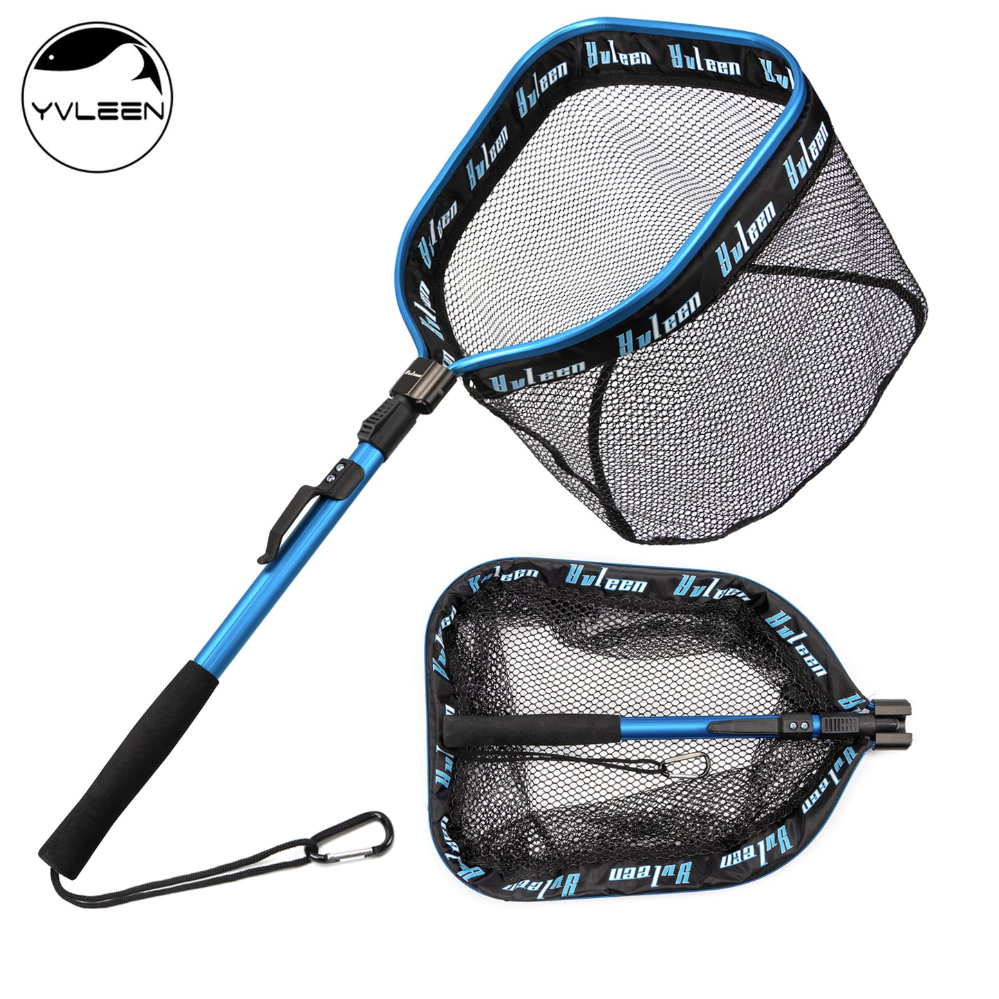 YVLEEN Floating Fishing Net - Foldable Aluminum Frame with Rubber Coated Mesh, Lightweight & Durable for Freshwater & Saltwater Fishing, Easy Catch & Release, Blue & Black Design, Portable Angling Gear | Foldable Design | Erg