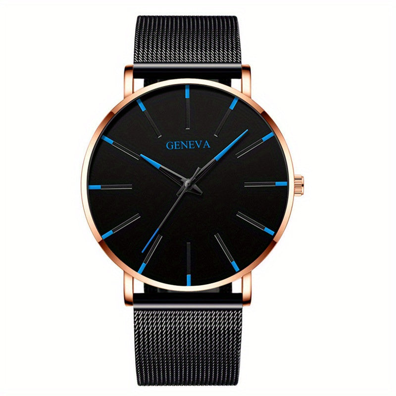2022 Sleek Mens Ultra-Thin Watch - Elegant Simplicity - Stainless Steel Mesh Band, Quartz Movement, Business Casual