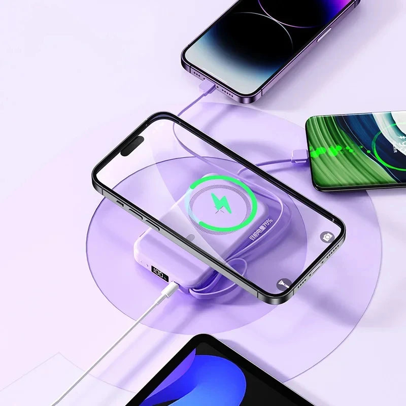 50000mah Mobile Power Bank 22.5w Fast Charging For Magsafe Wireless Charging Built-in Cables Portable Power Bank For IPhone