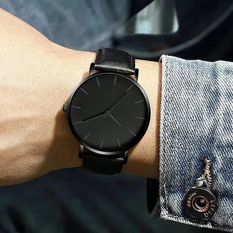 3PCs Fashion Business Casual Men's Belt Quartz Watch with PU Leather Woven Bracelet Necklace Combination Set
