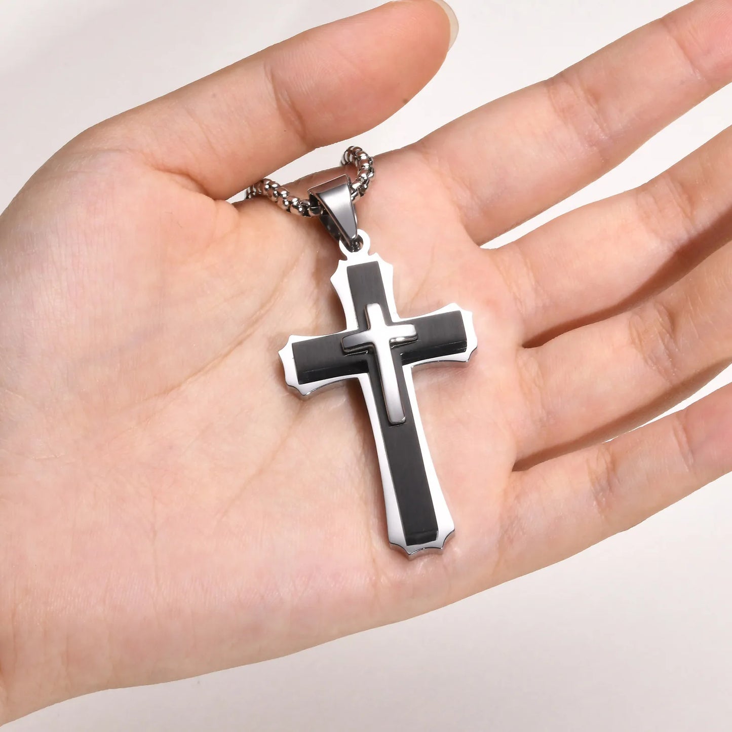 3D Cross Pendant Necklaces for Men Boys,Black Gold Color Stainless Steel Cross Necklace,Hiphop Punk Party Gift