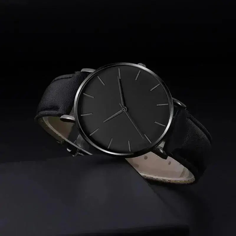 3PCs Fashion Business Casual Men's Belt Quartz Watch with PU Leather Woven Bracelet Necklace Combination Set