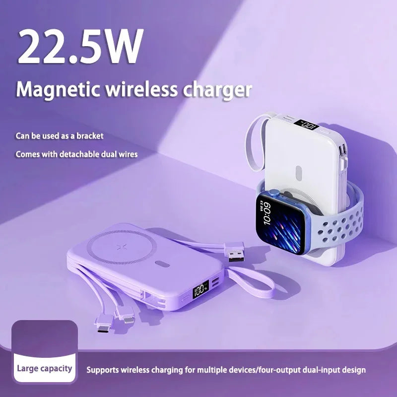 50000mah Mobile Power Bank 22.5w Fast Charging For Magsafe Wireless Charging Built-in Cables Portable Power Bank For IPhone