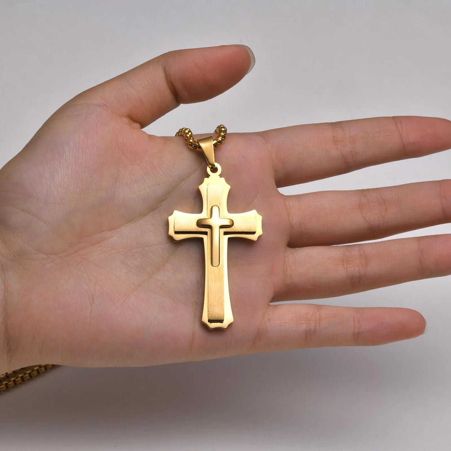 3D Cross Pendant Necklaces for Men Boys,Black Gold Color Stainless Steel Cross Necklace,Hiphop Punk Party Gift