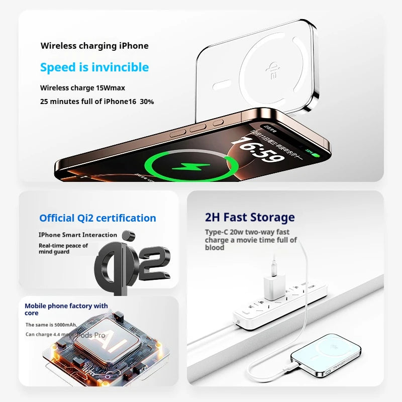Xilecaly Qi2 Magnetic Power Bank 10000mAh Ultra-Slim Aerospace-Grade Alloy Wireless PD20W For Magsafe Fast Charger for iPhone 16