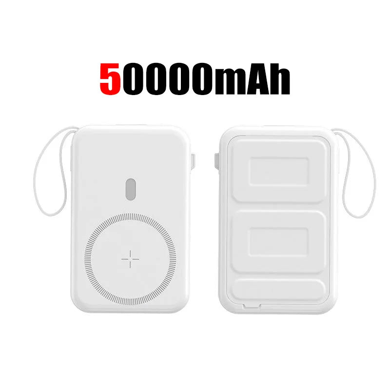 50000mah Mobile Power Bank 22.5w Fast Charging For Magsafe Wireless Charging Built-in Cables Portable Power Bank For IPhone