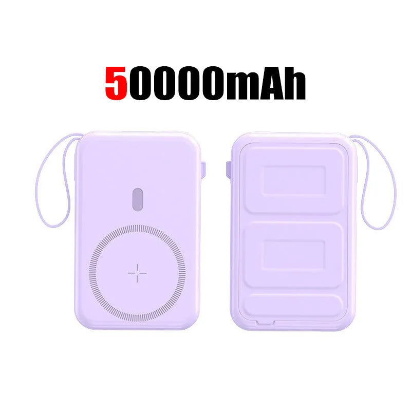 50000mah Mobile Power Bank 22.5w Fast Charging For Magsafe Wireless Charging Built-in Cables Portable Power Bank For IPhone