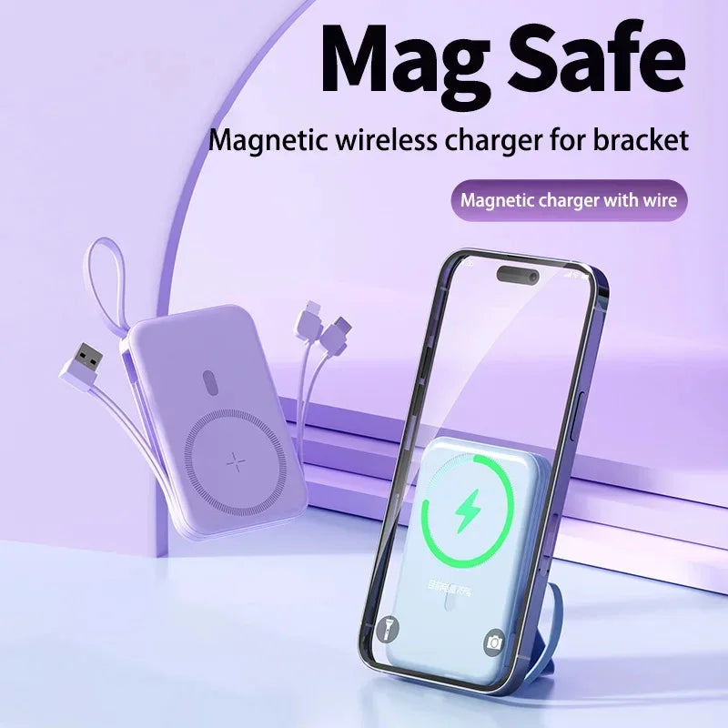 50000mah Mobile Power Bank 22.5w Fast Charging For Magsafe Wireless Charging Built-in Cables Portable Power Bank For IPhone