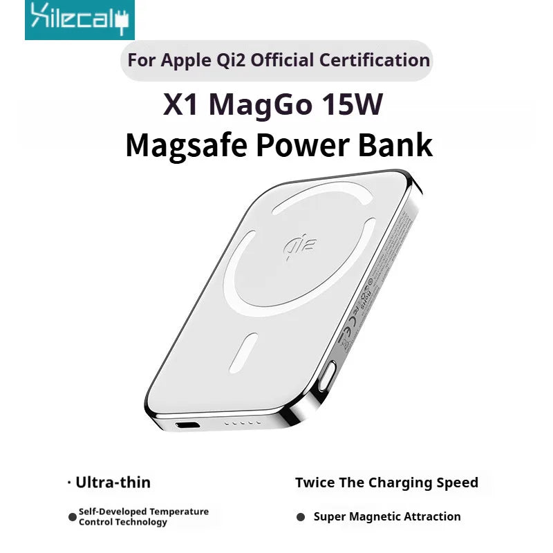 Xilecaly Qi2 Magnetic Power Bank 10000mAh Ultra-Slim Aerospace-Grade Alloy Wireless PD20W For Magsafe Fast Charger for iPhone 16