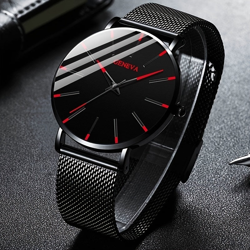 2022 Sleek Mens Ultra-Thin Watch - Elegant Simplicity - Stainless Steel Mesh Band, Quartz Movement, Business Casual