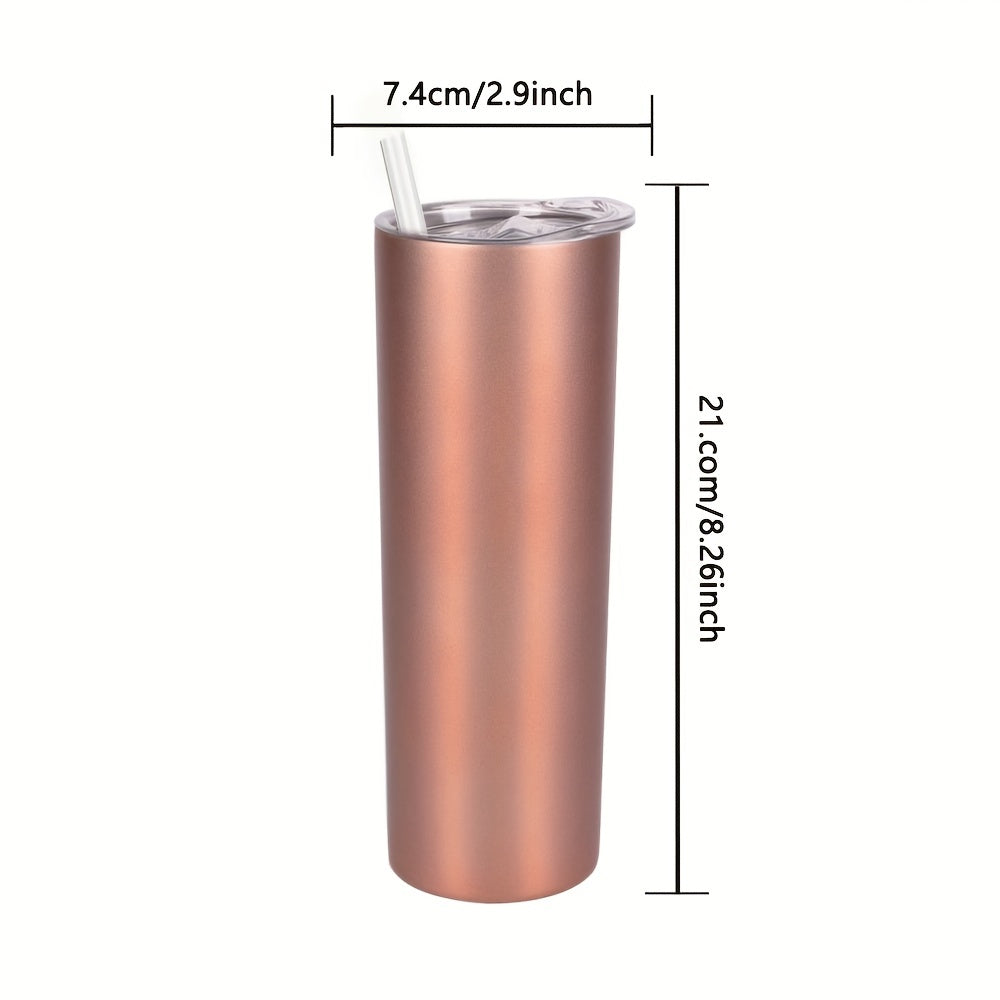 1pc Skinny Tumbler 20oz, Stainless Steel Double Wall Water Bottle, Vacuum Insulated Slim Cup With Lid Straw