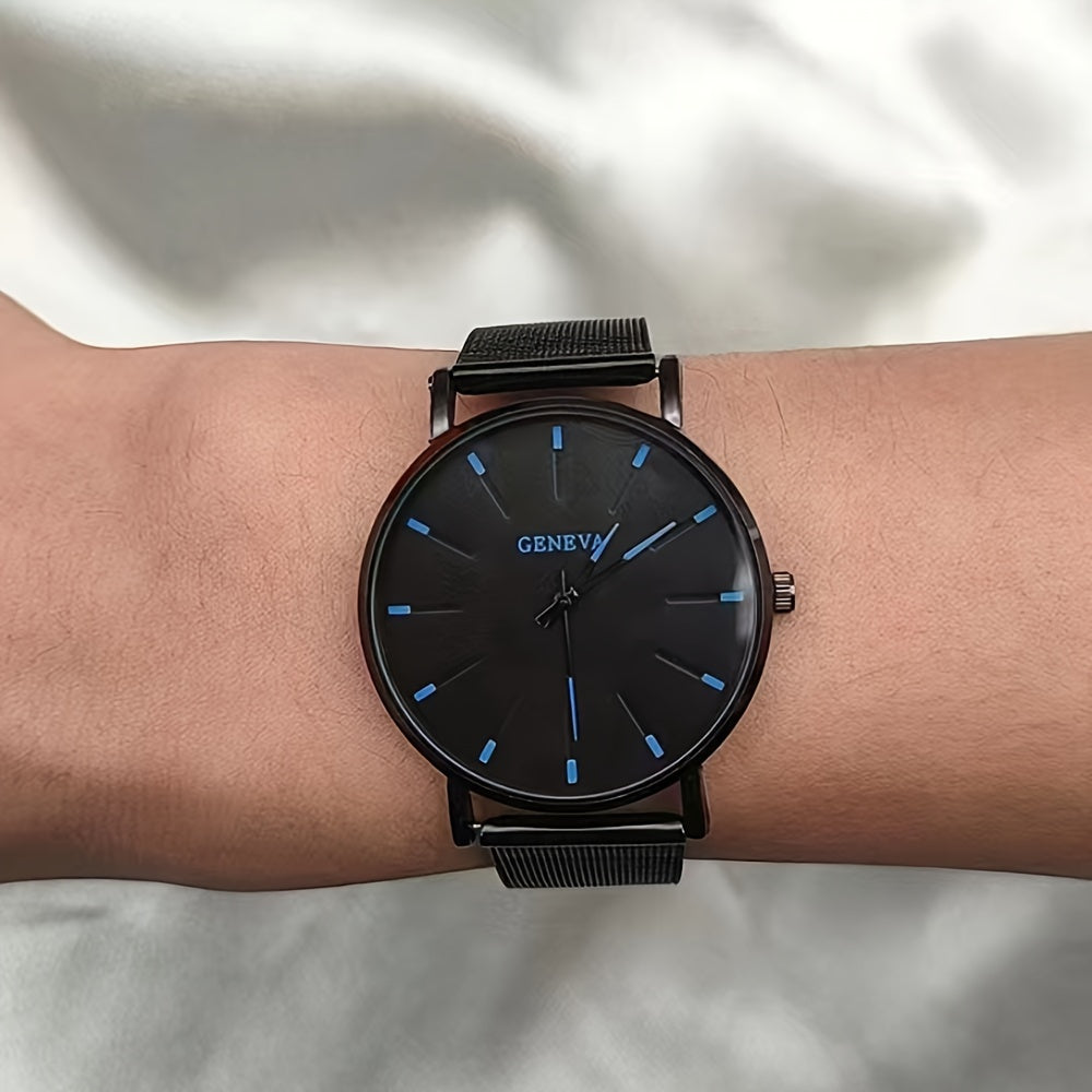 2022 Sleek Mens Ultra-Thin Watch - Elegant Simplicity - Stainless Steel Mesh Band, Quartz Movement, Business Casual