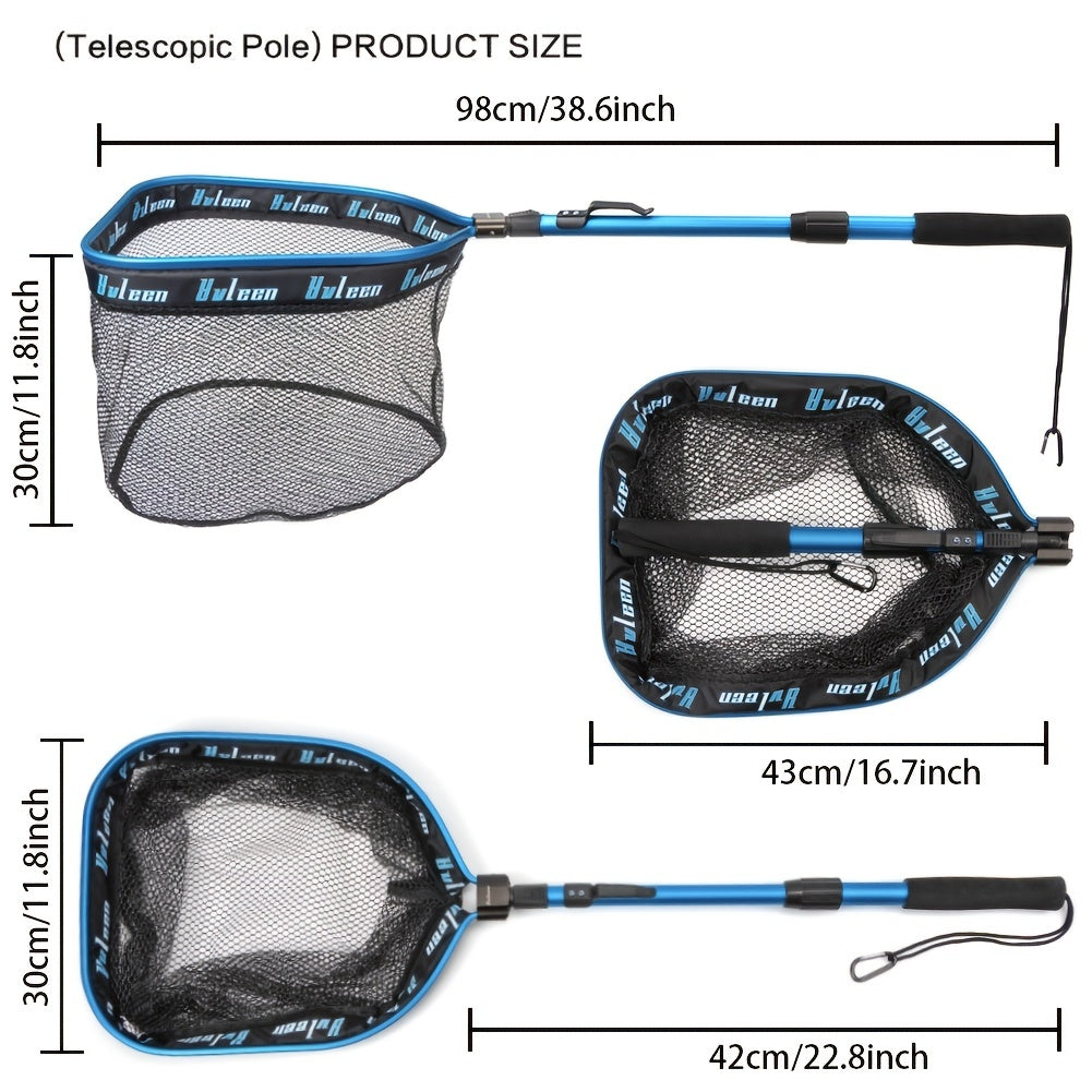 YVLEEN Floating Fishing Net - Foldable Aluminum Frame with Rubber Coated Mesh, Lightweight & Durable for Freshwater & Saltwater Fishing, Easy Catch & Release, Blue & Black Design, Portable Angling Gear | Foldable Design | Erg