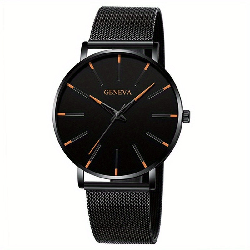 2022 Sleek Mens Ultra-Thin Watch - Elegant Simplicity - Stainless Steel Mesh Band, Quartz Movement, Business Casual
