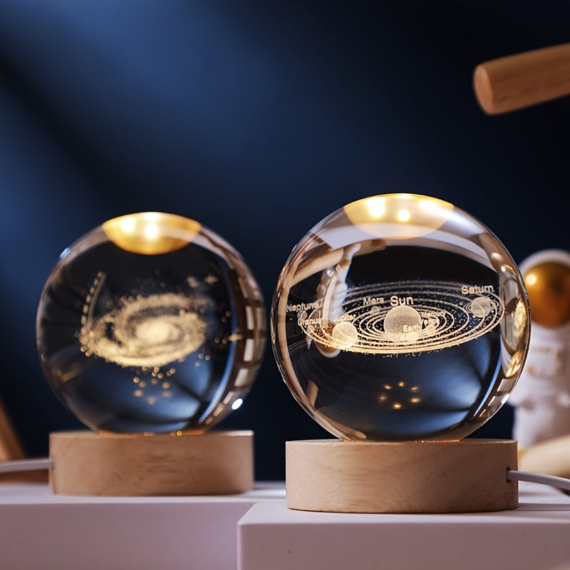 1pc USB Cable 3D Moon/Sky Crystal Ball, Wooden Base Crystal Ball, Creative Crystal Ball Night Lamp, Desktop Decor, Christmas Gift