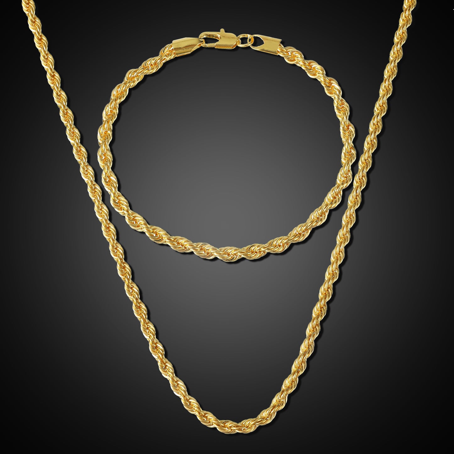 (Necklace + Bracelet) New Luxury Men And Women 18-karat Golden Plated European Classic Twist Necklace Bride Engagement Ornaments