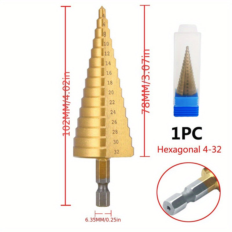Upgrade Your Drilling Power With This Titanium-Coated HSS Step Drill Bit Set - Perfect For Wood & Metal!